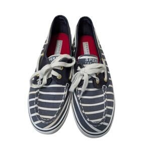 Sperry Top-Sider Women’s Navy White Stripe Canvas Lace Up Boat Shoes Size 7.5 M